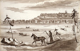 Original title:  Habitants' Sleighs on the Ice with Quebec in the Background. 