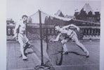 Original title:  Gerry FitzGerald, right, and Don Cameron playing deck tennis on the roof of the U of T School of Hygiene, 1930s. Image courtesy of the author, grandson of John Gerald FitzGerald.