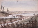 Original title:  Hogs Back Locks, Rideau Canal. 
Date:	ca. 1835
Reference:	Box number: A027-02
Type of material:	Art
Found in:	Archives / Collections and Fonds
Item ID number:	2833771
Artist: Burrows, John, 1789-1848
