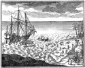 Original title:  Landing of Iberville's Men at Port Nelson. (From an old print.)