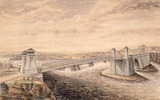 Original title:  Le pont suspendu Union, rivière des Outaouais, Bytown. 