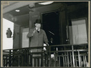 Original title:  Canada's Prime Minister William Lyon Mackenzie King waves from the observation platform as he leavesto attend the San Francisco Conference . 
