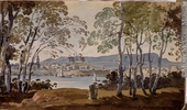 Original title:  Painting Montreal from St. Helen's George Heriot About 1801, 19th century Watercolour and graphite on paper 11.4 x 19.5 cm Gift of Mrs. J. C. A. Heriot M928.92.1.21 © McCord Museum Description Keywords:  Painting (2229) , painting (2226)