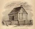 Original title:  Log hut in which Madame Feller commenced her work [image fixe]