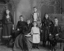 Original title:  Circa 1890. From left to right: Hilda, Thomas, Mary Baker, Margaret Edna, Mary Baldwin, Ruby, Calvin. Not pictured: Muriel (1880-82). Image courtesy of Whitehern Museum, Hamilton, Ont.