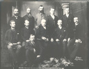 Original title:  LASA 53-G-5 - 1891: Edmonton Bench and Bar
LASA 53-G-5
1891: The Bench, Bar and legal officers of Edmonton, N.W.T., Nov. 3rd.
Individuals and lawyers included in the photograph are: Standing (left to right): Alex Taylor (Clerk of the Court), J. V. Kildahl, W. Scott Robertson (Sheriff), S. S. Taylor Q.C., P. L. McNamara; Second Row: J. C. F. Bown, Nicholas D. Beck Q.C., The Hon. Charles B. Rouleau (S.C. N.W.T.), R. Strachan and C. L. Shaw; Front Row: Antonio Prince.