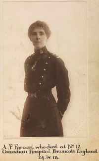 Original title:  Inscription: A F Forneri who died at No 12 Canadian Hospital Bramcote England 24.4.18.
Photo of Agnes Florien Forneri ; © IWM (WWC H22-2).