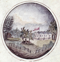 Titre original&nbsp;:  Castle Frederick, in Falmouth Township, Hant's Co., Nova Scotia. / Le château Frederick, dans le canton de Falmouth, Hants (Nouvelle-Écosse). 
Credit: Library and Archives Canada, Acc. No. 1959-004-1.
1 watercolour / aquarelle. Artist: Des Barres, Joseph F. W. (Joseph Frederick Wallet), 1722-1824.