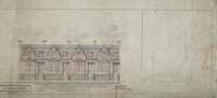 Original title:  Sketch of Proposed Houses St-Patrick Street for the Estate E.J. Price. Collection du Musée national des beaux-arts du Québec. Aquarelle et mine de plomb sur papier, entre 1900 et 1925. 
Artiste: Staveley, Harry.