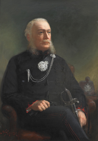 Original title:  Image courtesy of The Queen's Own Rifles of Canada Regimental Museum and Archives. Lieutenant Colonel W.S. Durie – First Commanding Officer, 1860-1866. The original 43″ x 30″ oil on lined canvas painting by celebrated Canadian portrait artist John Wycliffe Lowes Forster, hangs in the Queen’s Own Rifles Officers’ Mess. Photo is by Christopher Lawson, June 17, 2010.