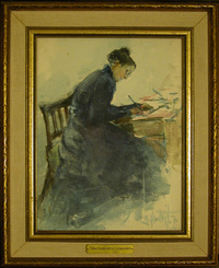 Original title:  Watercolour on paper, Charlotte Smithers, Mrs Joseph Bowles Learmont (1845-1934) by Beatrice M. L. Huntington. Collection: Quebec House, Kent, National Trust.