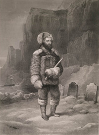 Original title:  Source:	Library and Archives Canada, Acc. No. R9266-3180 Peter Winkworth Collection of Canadiana.
Description: Elisha Kane at the graves of John Franklin's men on Beechey Island.
Date: 1850s.
Artist: Wandesforde, J.B.; Engraver: Thompson, D.G.