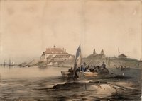 Original title:  American Fort Niagara River, 1840 - by Coke Smyth. Collection of the Albright-Knox Art Gallery, Buffalo, New York. 
