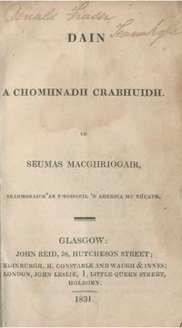 Titre original&nbsp;:  Title page of DAIN A CHOMHNADH CRABHUIDH - SEUMAS MACGHRIOGAIR.

Source: https://digital.nls.uk/rare-items-in-gaelic/archive/109773371?mode=transcription (National Library of Scotland)