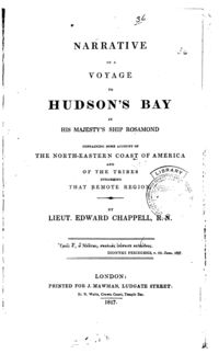 Original title:  Title page of "Narrative of a voyage to Hudson’s Bay in his majesty’s ship Rosamond containing some account of the northeastern coast of America and of the tribes inhabiting that remote region" (London, 1817).