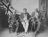 Original title:    Description English: 1882 studio portrait of the (then) last surviving Six Nations warriors who fought with the British in the War of 1812: (left to right) Sakawaraton a.k.a. John Smoke Johnson (born circa 1792), John Tutela (born ca. 1797) and Young Warner (born ca. 1794). Portrait taken in Brantford, Ontario, Canada. Français : Portrait de studio pris en juillet 1882 des guerriers survivants des Six-Nations qui ont combattu aux côtés des Britanniques au cours de la guerre de 1812. Date July 1882(1882-07) Source This image is available from Library and Archives Canada under the reproduction reference number C-085127 and under the MIKAN ID number 3630023 This tag does not indicate the copyright status of the attached work. A normal copyright tag is still required. See Commons:Licensing for more information. Library and Archives Canada does not allow free use of its copyrighted w