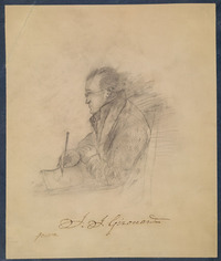 Original title:  Jean-Joseph Girouard, autoportrait réalisé en prison, Montréal. 