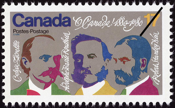 Original title:  MIKAN 2218638 O Canada!, 1880-1980 : Calixa Lavallée, Adolphe-Basile Routhier, Robert Stanley Weir [philatelic record]. 1980 [71 KB, 640 X 396]