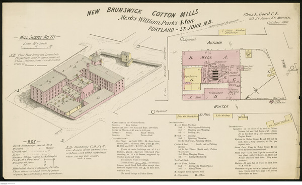 Original title:  New Brunswick Cotton Mills, Mess'rs William Parks & Son, Portland—St. John, New Brunswick, October 1880 / Manufactures de coton du Nouveau Brunswick, Mess’rs William Parks & Son, Portland – Saint John, Nouveau Brunswick, octobre 1880 