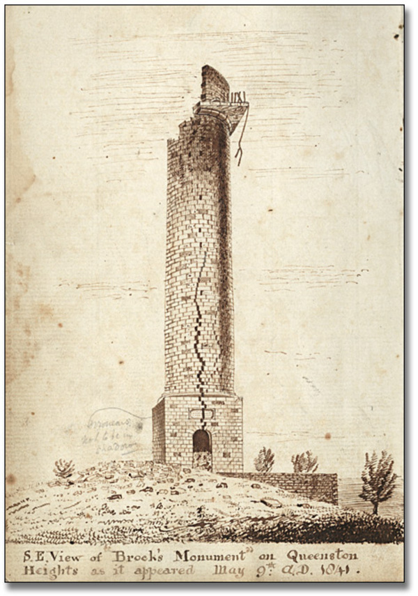Original title:  S. E. view of Brock's Monument on Queenston Heights as it appeared on May 9th. A.D.: 1841, [ca. 1841] - Thomas Glegg fonds - Drawing - Reference Code: F 596 - Archives of Ontario.