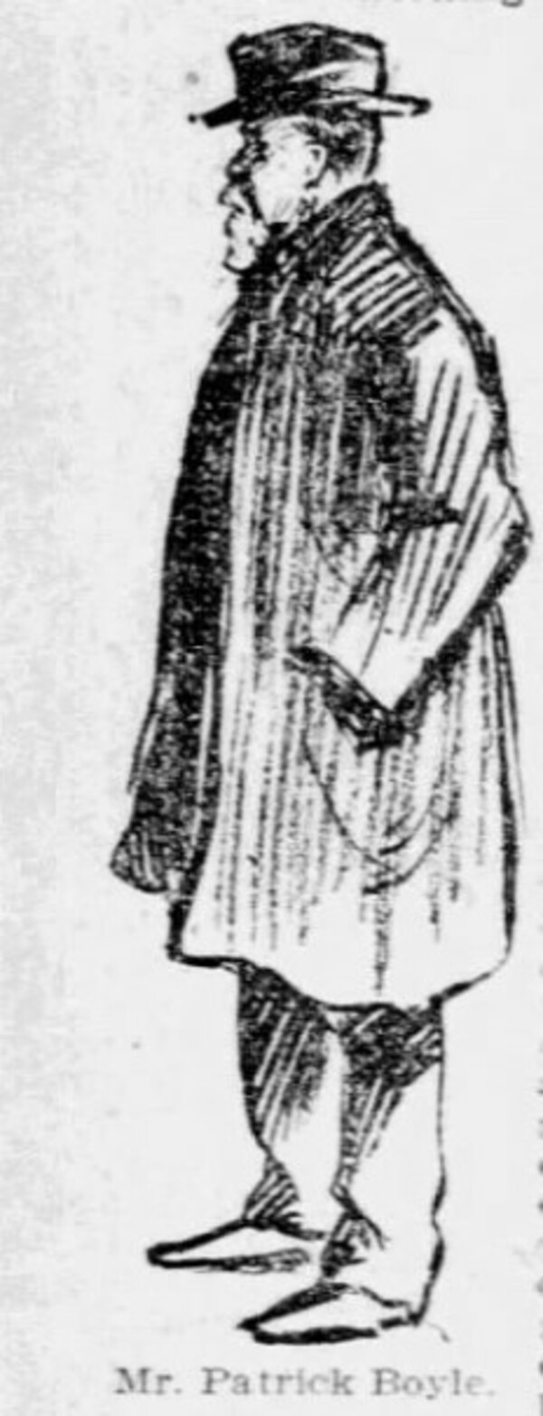 Original title:  Drawing of Patrick Boyle. Source: The Toronto Star, 1 August 1901, page 1.